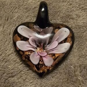 Elegant Black and Gold Heart-Shaped Glass Art Pendant